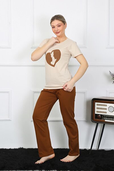 Akbeniz Σετ κοντομάνικης χτενισμένης βαμβακερής πιτζάμας 4209