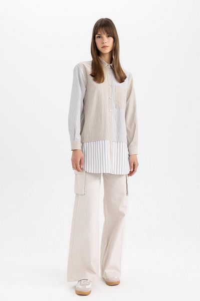 DeFacto Gestreiftes Relax-Fit-Langarm-Tunika-Shirt aus Popeline – B6845ax24sp