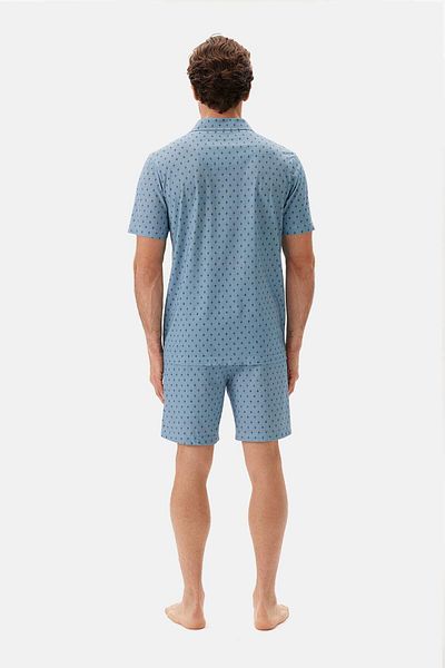 Dagi Set de pijamale cu cămașă și pantaloni scurți albaștri cu model