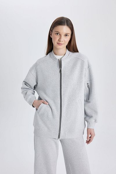 DeFacto Bomber College Collar Soft Furry Cardigan Inside C1704ax24sp