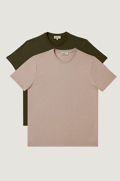 AC&Co / Altınyıldız Classics Ανδρικό Χακί-μπεζ Melange Slim Fit Crew Neck Πακέτο με 2 μπλουζάκια