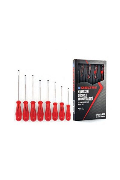 İzeltaş 8'li Kraft Düz Tornavida Takımı Izeltaş