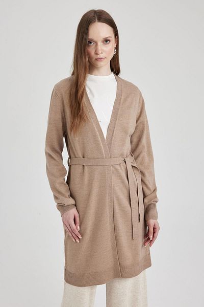 DeFacto Regular Fi Basic Plain Belted Long Knitwear Cardigan Z9026az23wn