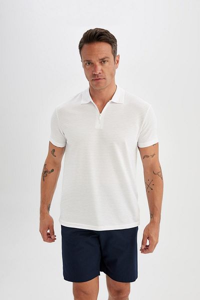 DeFacto Kurzarm-Reißverschluss-Polo-Basic-T-Shirt – reguläre Passform C5586ax24sm