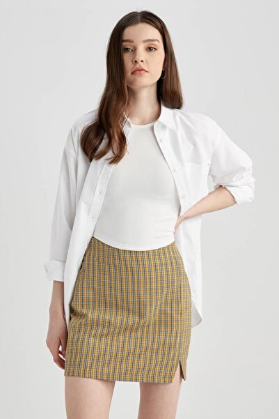 DeFacto Basic Yırtmaçlı Dokuma Basic Düz Mini Etek A2286ax22au