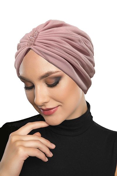 fidan bone Design Tulle Crystal Stone Embroidered Double Sided Lined Powder Ready Scarf Hijab Evening Dress Bonnet