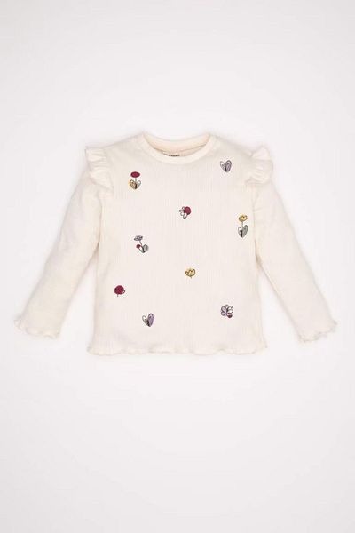 DeFacto Baby Girl Floral Print Long Sleeve Camisole T-Shirt - Crew Neck D3851A524Au