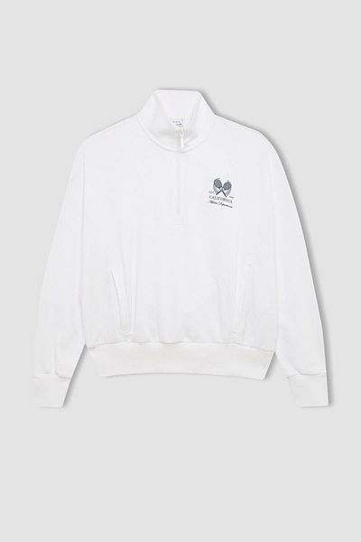 DeFacto Übergroßes bedrucktes Sport-Sweatshirt – Stehkragen und Reißverschlussdetail B4598ax24sp