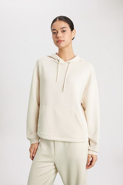DeFacto Fit Oversize Wide Pattern Modal Спортен суичър с качулка и кенгуру с джоб B5206ax24sp