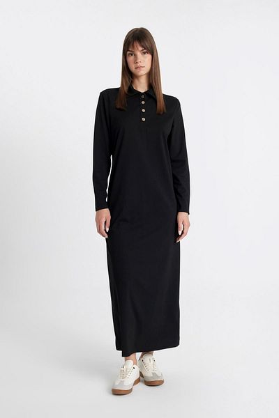DeFacto Φόρεμα Maxi με κανονική εφαρμογή Polo Neck - Μακρυμάνικο Pique D1404ax24au