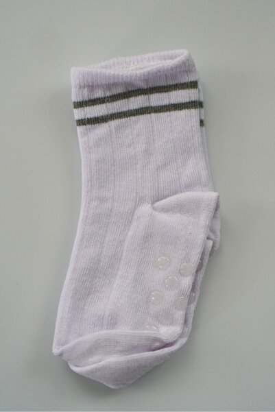 Vennusbaby 4'lü Burnu Dikişsiz, Altı Kaydırmazlı Çocuk Kolej Çorap (Gri Çizgili)