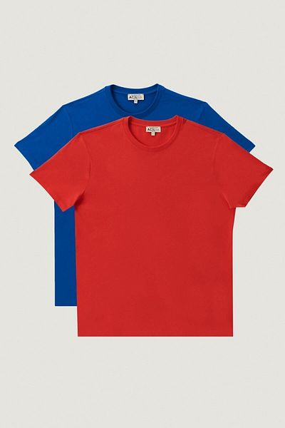 AC&Co / Altınyıldız Classics Ανδρικό Sax-red Slim Fit Crew Neck 100% βαμβακερό πακέτο με 2 μασίφ μπλουζάκια