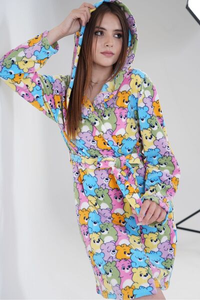 LOUP DORE Short Fleece Women's Dressing Gown - Hooded and Pocketed