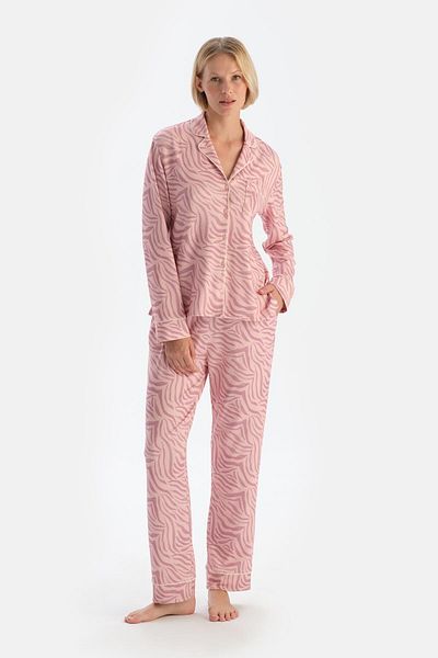 Dagi Light Pink Zebra Patterned Shirt Pants Pajama Set