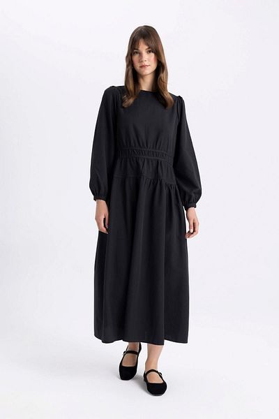 DeFacto Popeline-Maxikleid – Rundhalsausschnitt, lange Ärmel C3616ax24sm