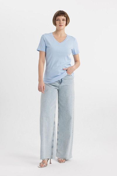 DeFacto Tricou de bază cu mânecă scurtă, slim, cu decolteu în V, cu nervuri I1080az24sm