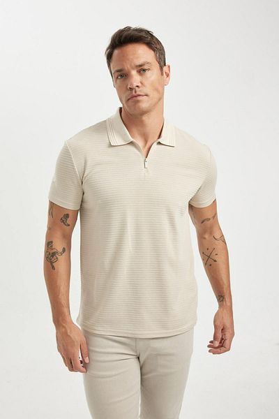 DeFacto Nové základní jednoduché polo tričko Regular Fit na zip s krátkým rukávem C5586Ax24Sm