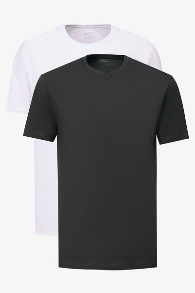 AC&Co / Altınyıldız Classics Ανδρικό Slim Fit Ασπρόμαυρο Πακέτο 2 - Βαμβακερό μπλουζάκι Basic