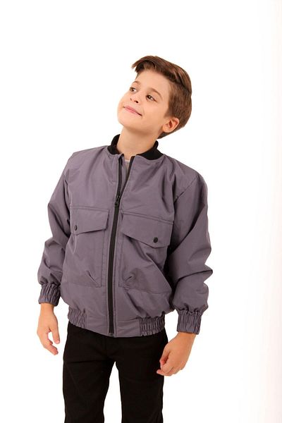 Perendi Boy's Anthracite Bomber Jacket - Large Pocket Detailed