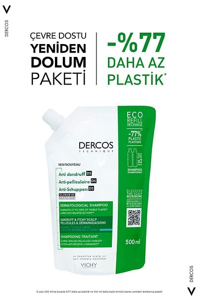 Vichy Dercos 500 ML – Anti-Schuppen-Haarpflege-Shampoo für fettiges Haar, Nachfüllpackung