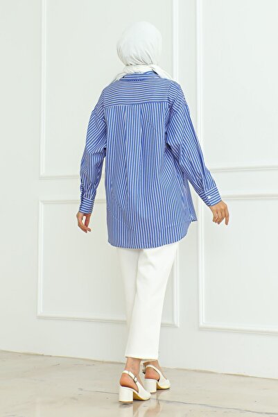 Eliva Сакс Синя сорочка з довгими рукавами та однією кишенею