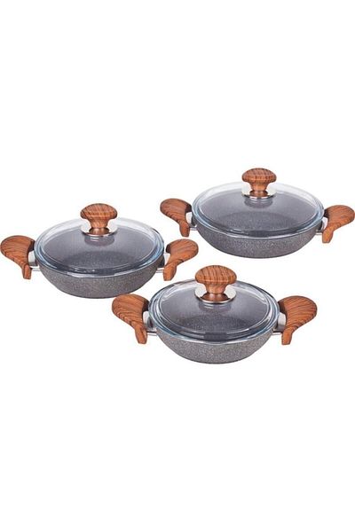 Özkent Granite Gray Pan Set Wooden Handle K-514.03 514