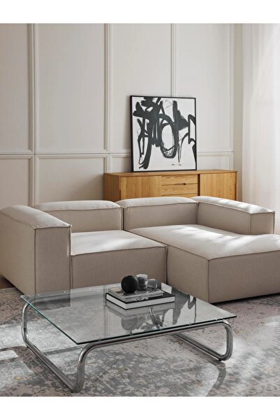 S Home Design Concept Frida 2 Modül Mini Köşe Kanepe Sağ Köşe, Keten Kırık Beyaz