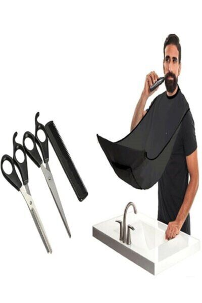 Yayke Berber Kuaför Traş Seti Ara Makası + Tarak + Kuaför Makası + Beber Örtü...