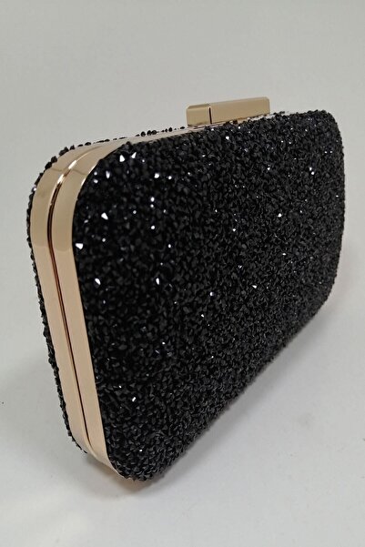 PARKTAN Yakamoz Siyah Kadın Taşlı Abiye Clutch Portföy Çanta