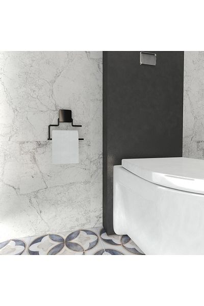 decorev Black Toilet Paper Holder Without Lid, Modern Bathroom Accessory, Strong Adhesive Black Hanger