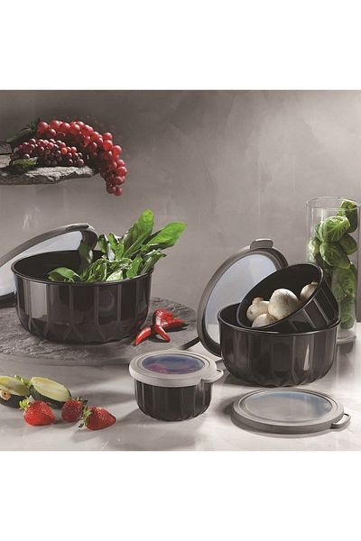 VİP AHMET Vacuum Storage Container Black 4 Pieces Black Diamond