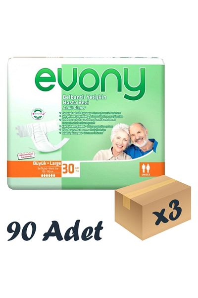 Evony Adult Patient Diapers with Waistband Large 3 Packs of 30 90 Pieces
