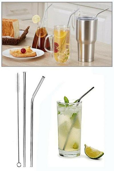 Yayke 2 Pieces Stainless Steel Straw + Cleaning Brush