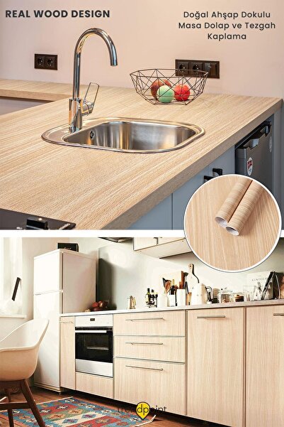 Trendpoint Kendinden Yapışkanlı 60cm×100cm Doğal Ahşap Dokulu Mutfak Dolap Ma...