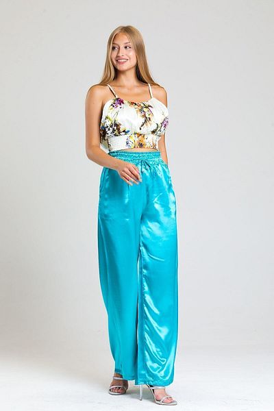 Sense Gipe Detailed Pocketed Wide Leg Satin Trousers| Pnt34217 Green