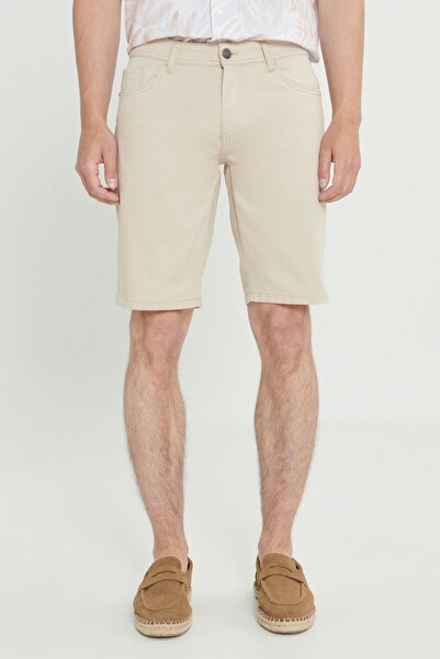 AC&Co / Altınyıldız Classics Ανδρικό σορτς σε μπεζ Slim Fit με πλαϊνές τσέπες Seersucker σχέδιο