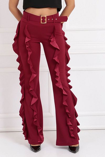 Sense Scuba Crepe Flared Leg Trousers - Pnt33410 Claret Red
