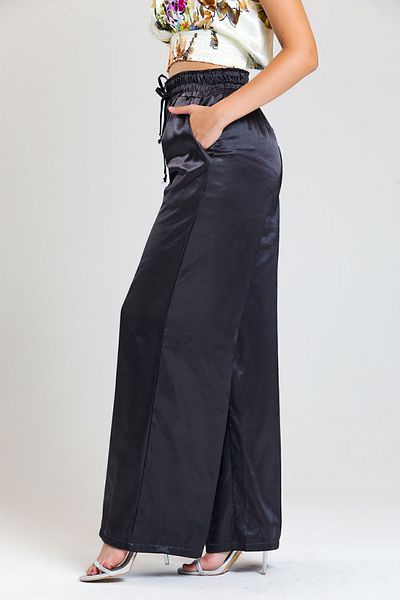 Sense Gipe Detailed Pocketed Wide Leg Satin Trousers| Pnt34217 Light Brown