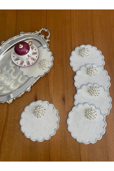 Smiling Home 6 bucăți șervețele de prezentare pentru cocktail, cu model de margarete perlate, culoare argintie