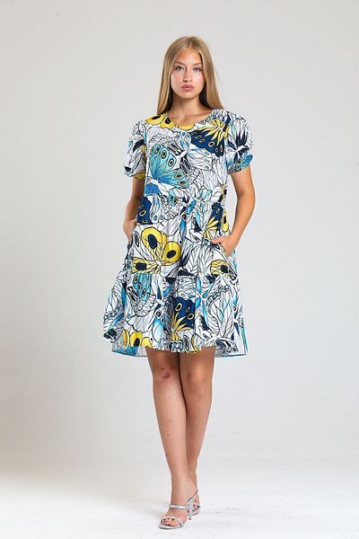 Sense Rochie cu cădere și buzunare - Elastic la capătul mânecii, imprimeu fluture |   Elb34306
