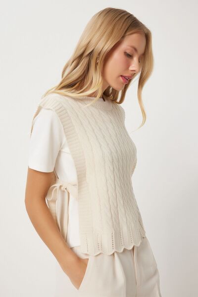 Lovelyİstanbul Knitwear Sweater - Side Tie, Hair Braid Detail, Cream Lyy0062