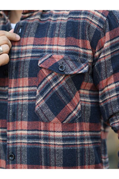 mavisima erkek giyimi Ανδρικό πουκάμισο ξυλοκόπο με διπλή τσέπη με ριγέ μπλε ναυτικό