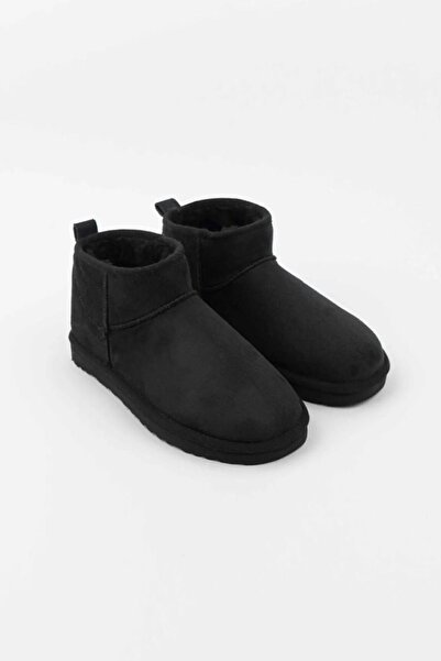 Victoria Shoes Mini Bot Siyah Süet Yarım Bot Içi Tüylü Düz Taban Kadın Ayakkabısı Yeni Model Çok Rahat