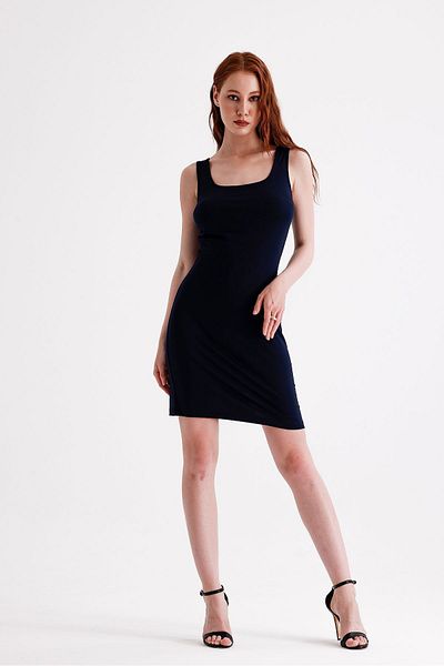 Sense Μίνι φόρεμα βισκόζης Navy Blue - Αμάνικο, Lycra και εμπριμέ |   ELB35735