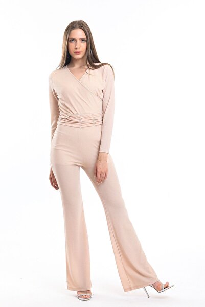 Sense Kruvaze Simli Örme Krep Abiye Tulum | Tlm34170 Gold