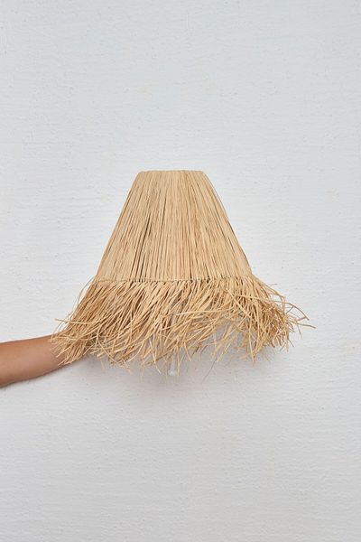 Maison Avf White Bohemian Wicker Raffia - Fringed Handmade E27 Bulb Corded Sconce