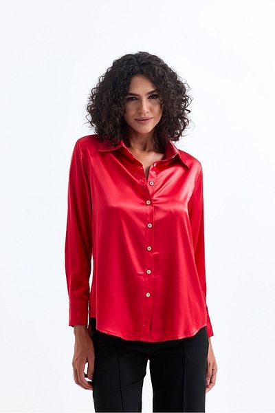 Sense Lightly Flowy Satin Shirt| GML35403 Red