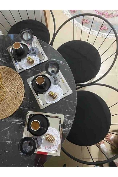 Kumsal Hediyelik Luxury Stainless Steel Square 6-Piece Silver Coffee, Tea, Engagement, Promise, Decorative Presentation Serving Tray