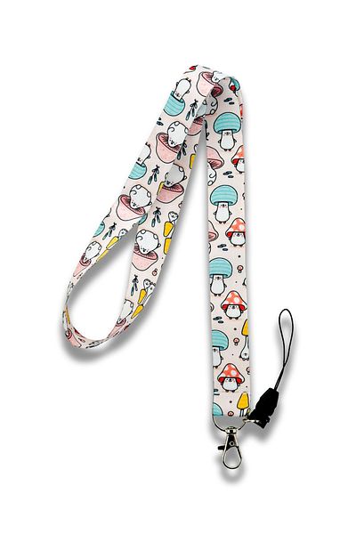 PABALAS Patterned Cute Mushrooms - Collar and Card Holder with Lanyard Strap, Phone Strap