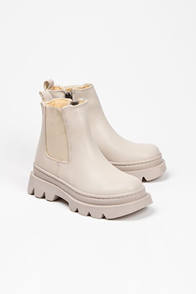 Papuccum Ortopedi Μπεζ κοριτσίστικες μπότες - Ψηλή σόλα και ελαστικό φερμουάρ